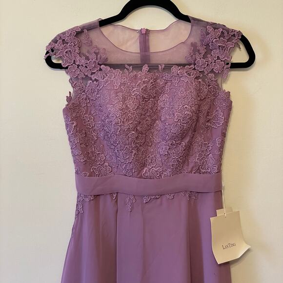 Lan Ting XS bride lavender purple formal maxi gown lace sheer floral embroidery - Picture 11 of 13